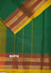 Karthigai silk cotton rettapet and temple border - Green
